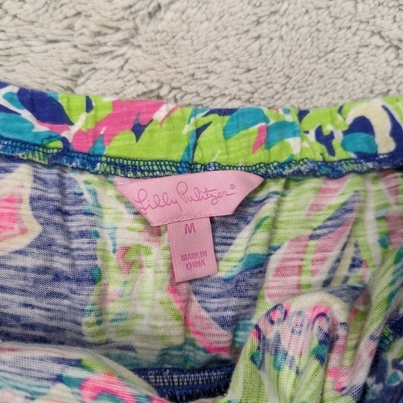 Lilly Pulitzer Top Women's Medium Blue Green Val Tube Toucan Play Elastic - Picture 5 of 7